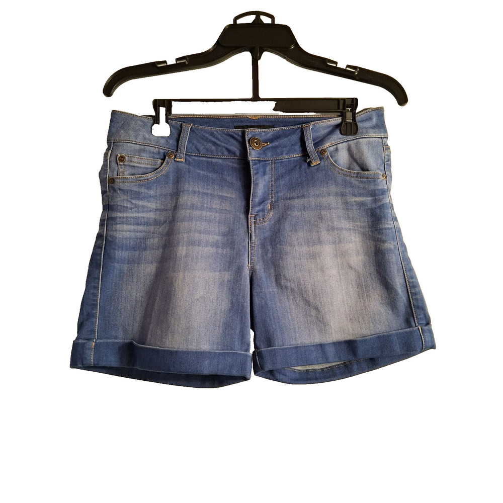 Ladies Celebrity Gold Stretch Blue Denim Jeans Shorts Sz 8 Inseam 4.5" Rise 10"
